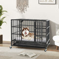 38 Inch Foldable Heavy-Duty Metal Dog Cage with Lockable Rolling Casters and Tray-38 inches