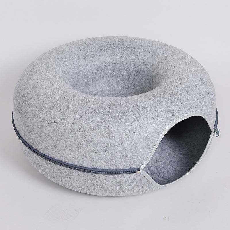 Donut Cat Tunnel Bed Pets House Natural Felt Pet Cat Cave Interactive Toys Round Wool Felt Pet Bed Cat Training Toy Cat House